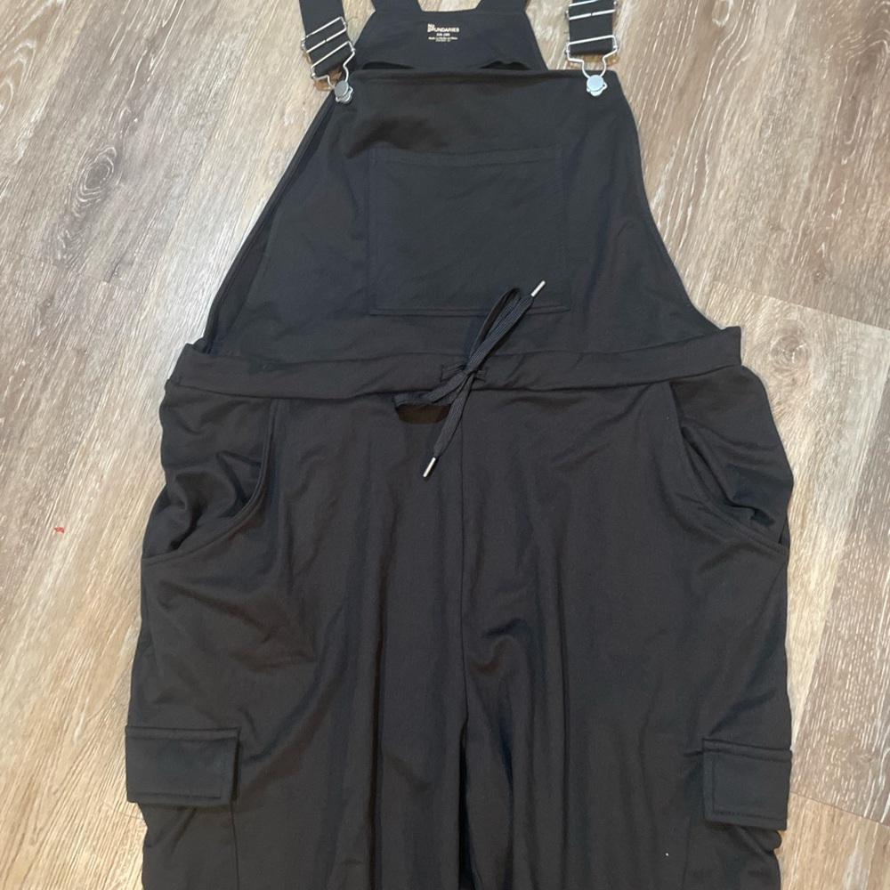 Black Knit Bib Overalls with Cargo Pockets, XXL